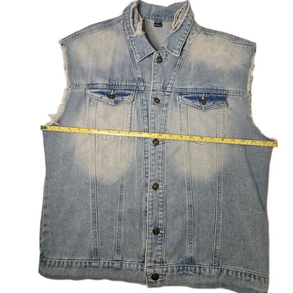 Manfinity Blue Denim Distressed Cutoff Button Up Vest Mens Size Large Lightwash - Picture 4 of 7